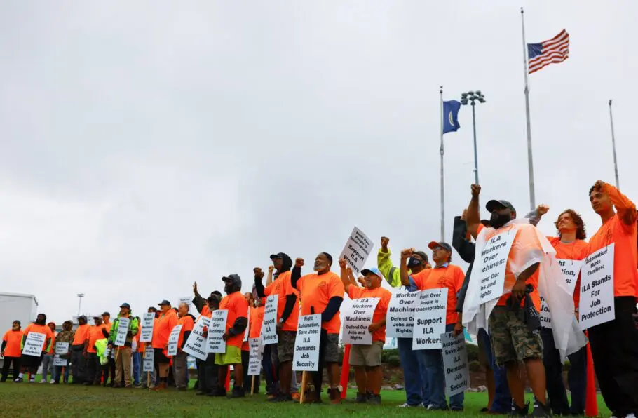 Dock workers protesting during a strike for better working conditions