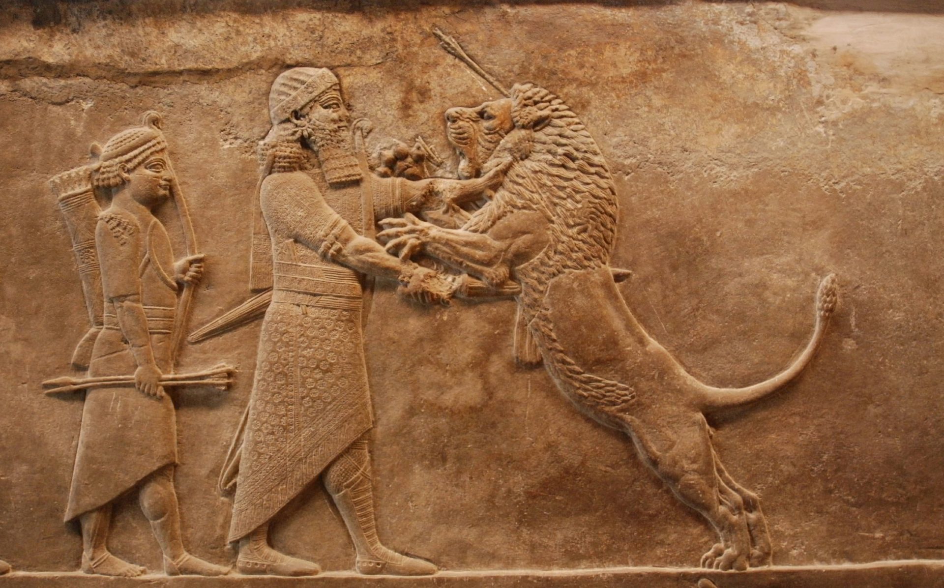 Assyrian Lion Hunt reliefs on display at the <a href=