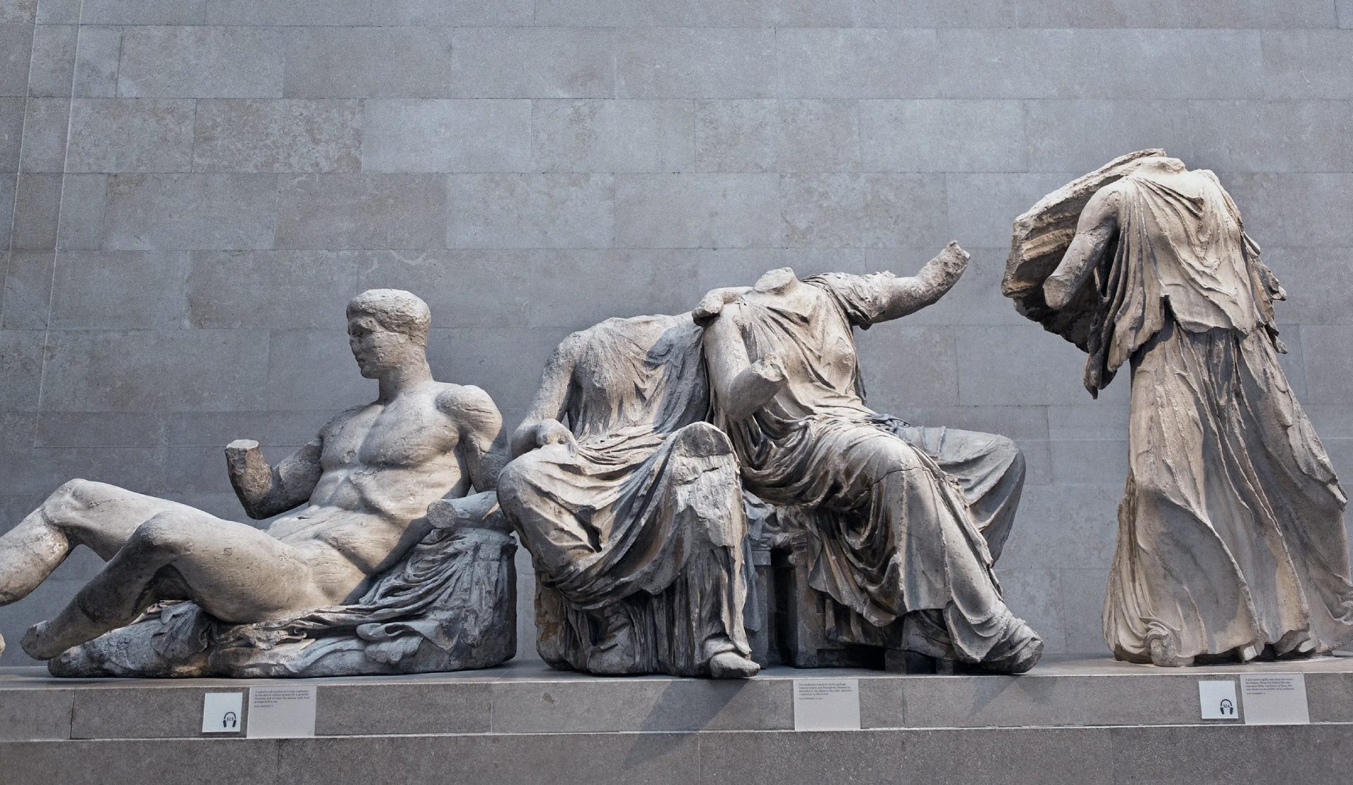 Close-up of the Elgin Marbles, Parthenon sculptures on display at the British Museum